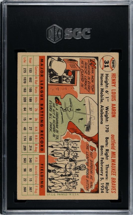 1956 Topps Hank Aaron #31 White Back SGC 5