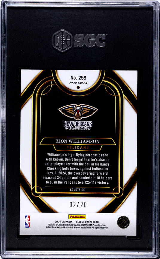 2024 Panini Select Zion Williamson #258 Multi Wave Prizm SGC 10