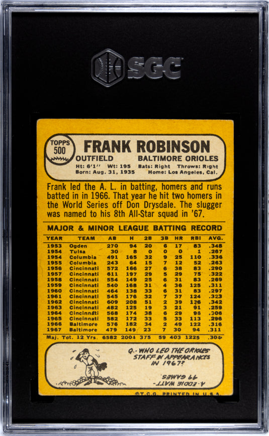 1968 Topps Frank Robinson #500 SGC 2