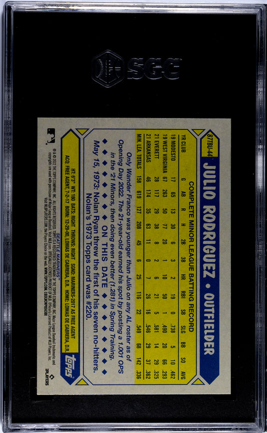 2022 Topps Update Julio Rodriguez #87TBU-44 '87 Design SGC 10