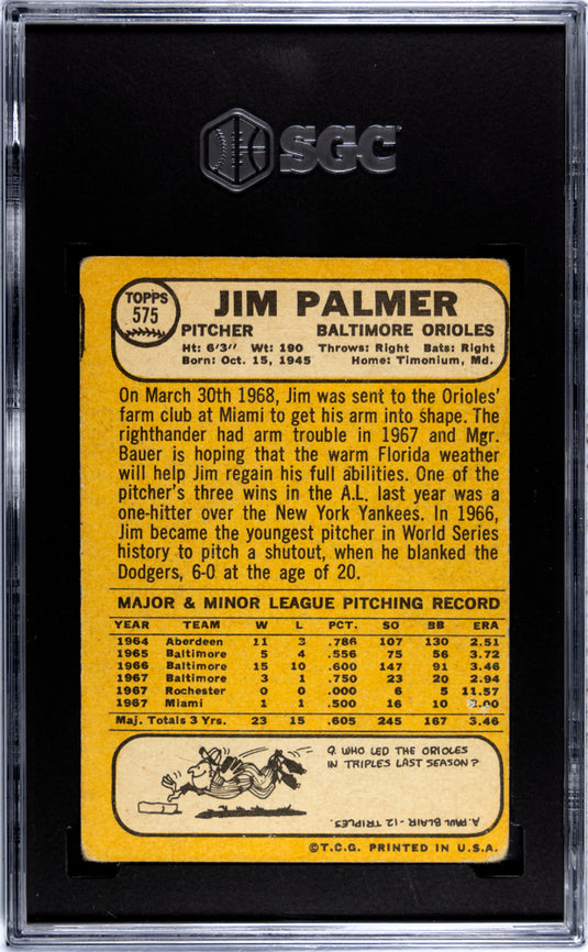 1968 Topps Jim Palmer #575 SGC 1.5