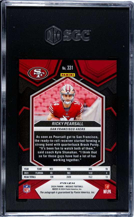 2024 Panini Mosaic Ricky Pearsall #331 Autograph white SGC 9