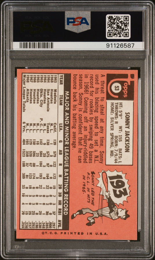 1969 Topps Sonny Jackson #53 PSA 9