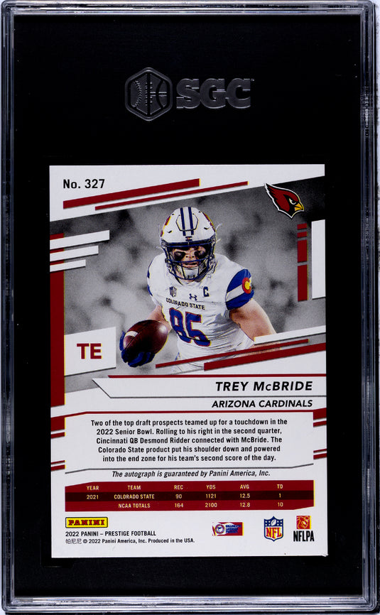 2022  Prestige Trey Mcbride #327 Auto Xtra Points Premium Gold SGC 8 Auto 10