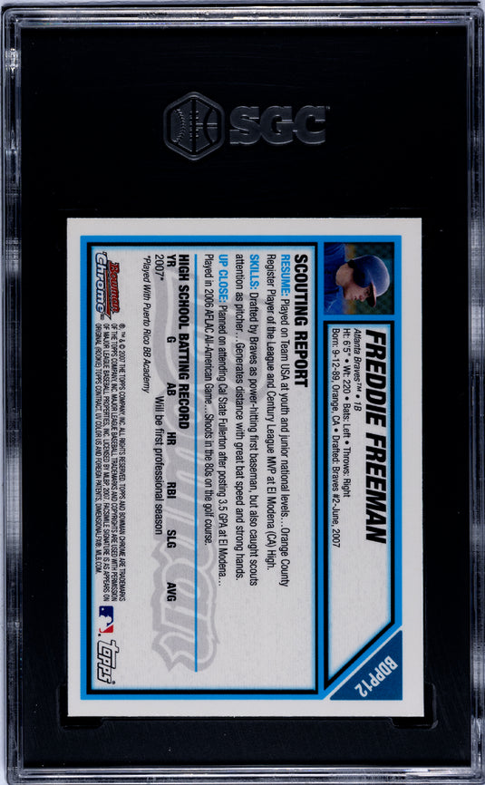 2007 Bowman Chrome Draft Picks & Prospects Freddie Freeman #BDPP12 SGC 9