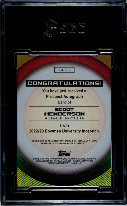 2022 Bowman University Inception Scoot Henderson #BIA-SHE Auto SGC 10 Auto 10