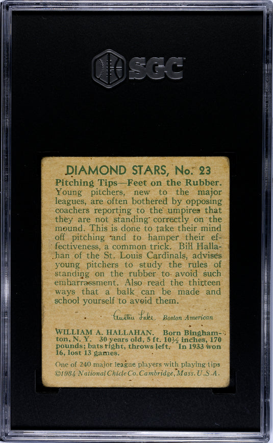 1934 Diamond Stars Bill Hallahan #23 SGC 2
