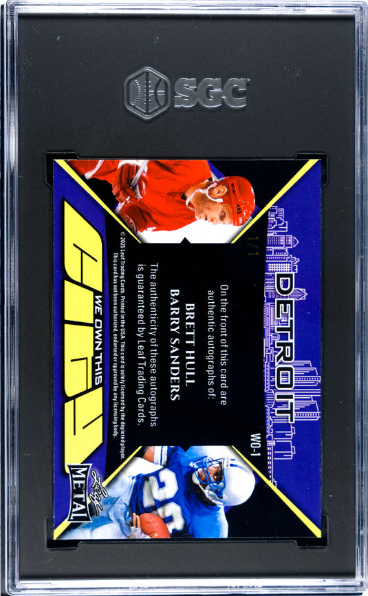 2025 Leaf Barry Sanders Brett Hull #WO-1  Dual Auto Blue Crystal 1/1  SGC 9.5