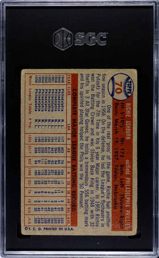 1957 Topps Richie Ashburn #70 SGC 2.5