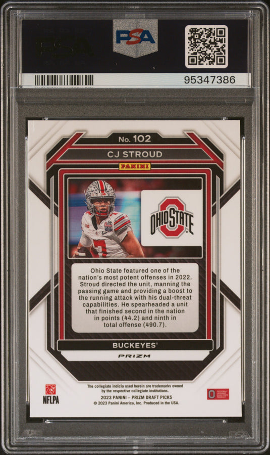 2023 Panini Prizm Draft Picks CJ Stroud #102 Gold Ice PSA 9