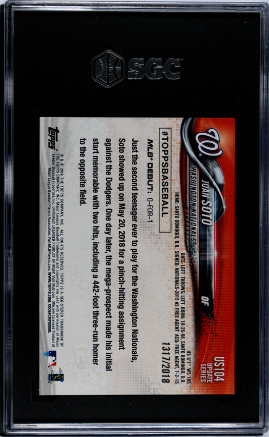 2018 Topps Update Juan Soto #US104 Rookie Debut Gold SGC 9.5