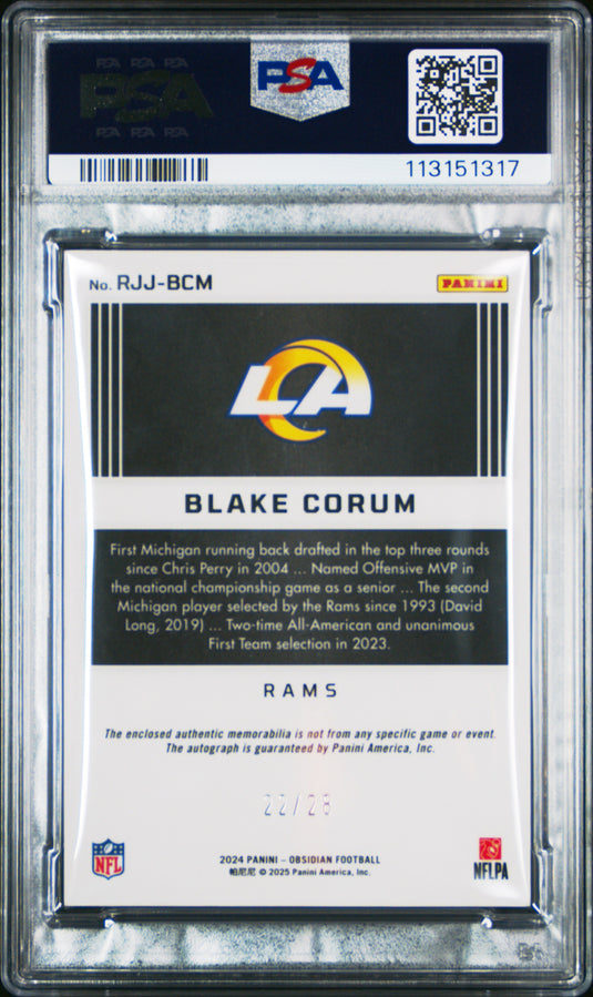 2024 Obsidian Rookie Jumbo Jersey Auto Blake Corum #RJJBCM RK JMB Jsy Fotl PSA 9