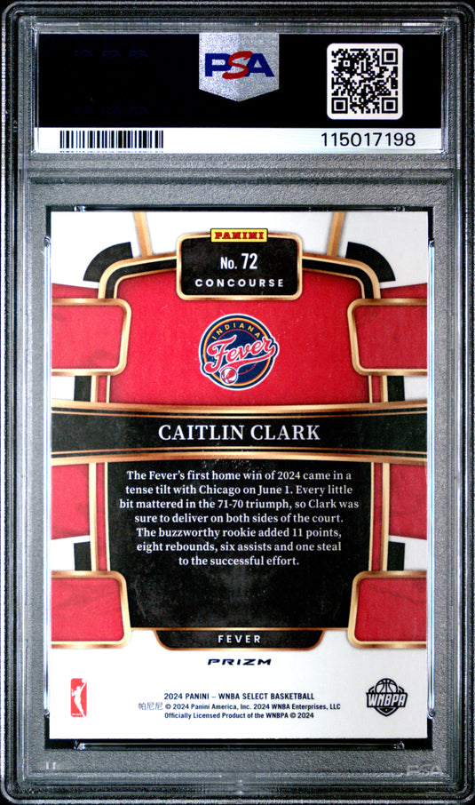 2024 Panini Select WNBA Caitlin Clark #72 Silver Prizm PSA 10