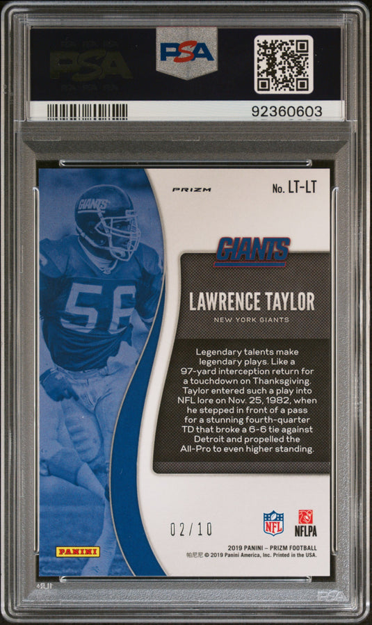 2019  Prizm Legendary Talents Lawrence Taylor #LT-LT Leg. Talents Gold PSA 10