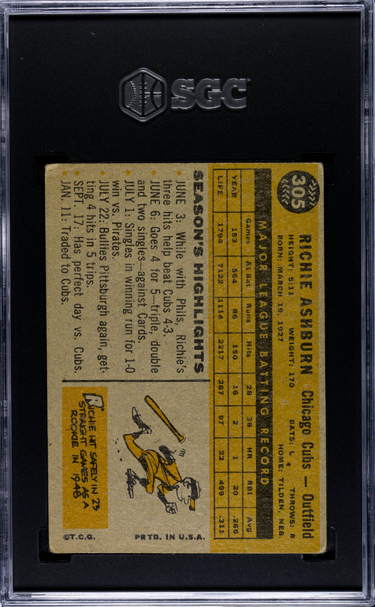 1960 Topps Richie Ashburn #305 SGC 4