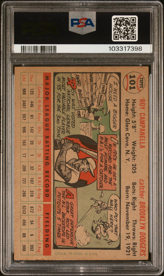 1956 Topps Roy Campanella #101 Gray Back PSA 3