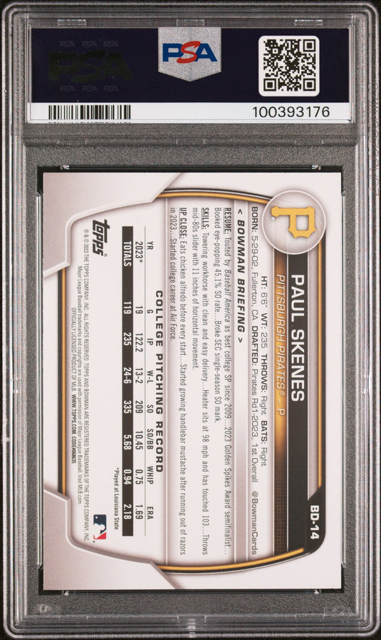 2023 Bowman Draft Paul Skenes #BD14 PSA 10
