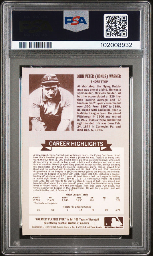 1970 Rold Gold Pretzels Honus Wagner #9 Baseball Greats PSA 8
