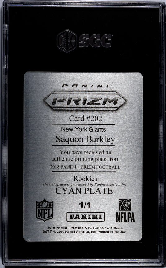 2018 Panini Prizm Saquon Barkley #202 Autograph Cyan Printing Plate 1/1