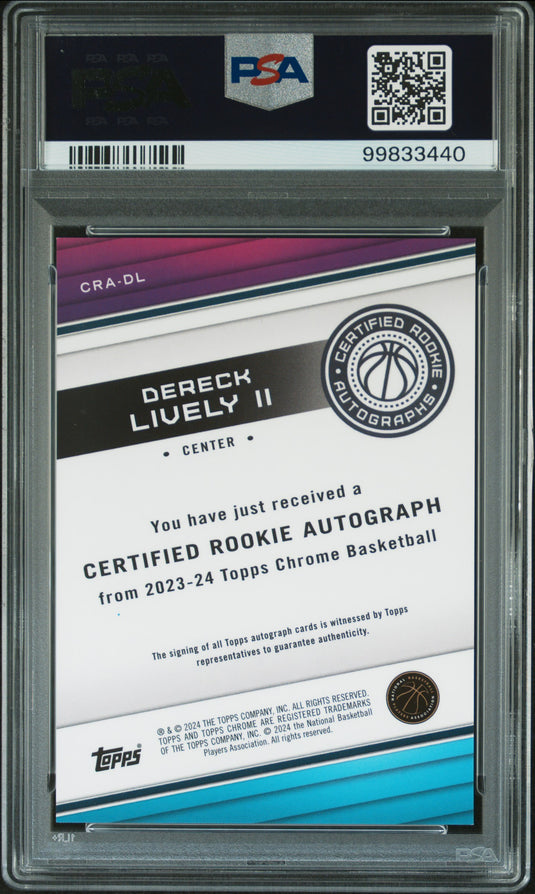 2023 Topps Chrome  Rookie Autographs Dereck Lively II #CRADL PSA 9 Auto 10