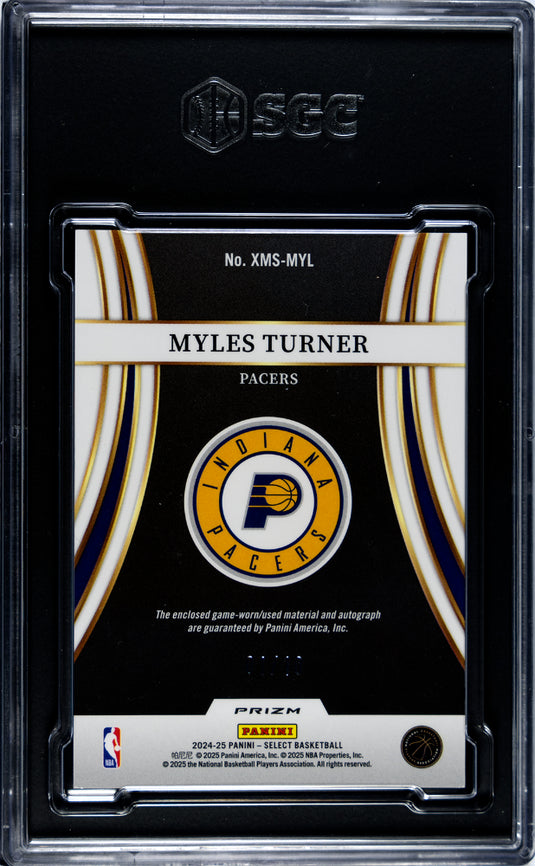 2024 Panini Select Myles Turner #XMS-MYL X Factor Mat. SIG. Gold Prizm SGC 9