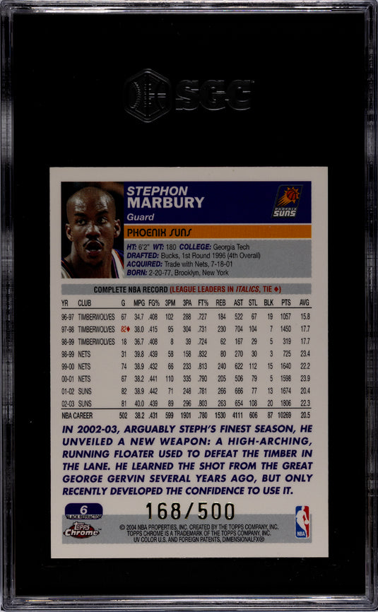 2003 Topps Chrome Stephon Marbury #6 Black Refractor SGC 9