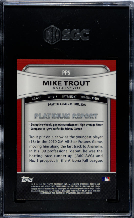 2010 Bowman Platinum Mike Trout #PP5 Prospects SGC 7