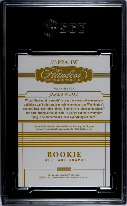 2023 Panini Flawless James Wood #PPA-JW Rookie Patch Autos. Sapphire SGC 9
