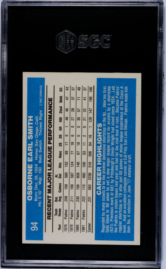 1982 Donruss Ozzie Smith #94 SGC 6