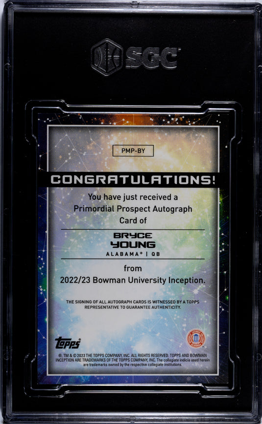 2022 Bowman U Inception Bryce Young #PMP-BY  Auto Blue Foil SGC Auto 10