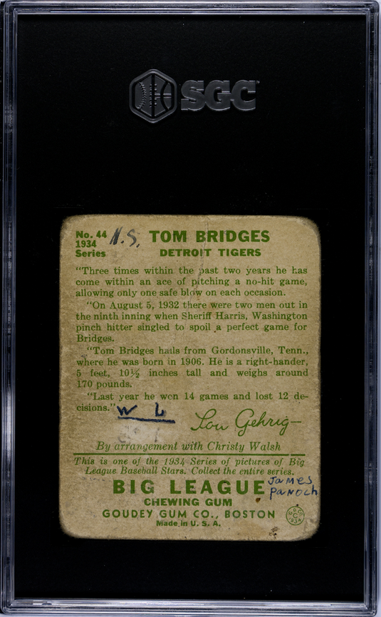 1934 Goudey Tom Bridges #44 SGC 1