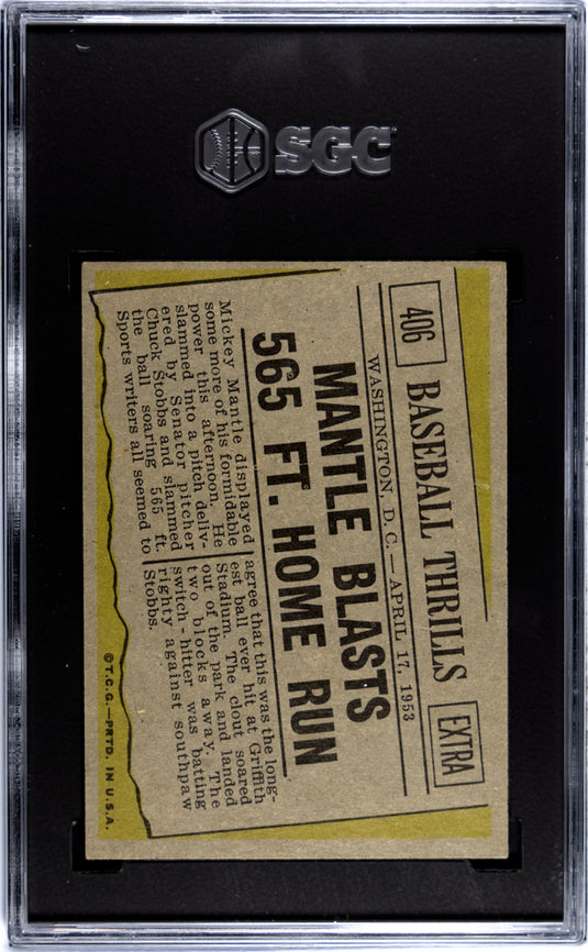 1961 Topps Mantle Blasts 565 FT. HR #406 Baseball Thrills SGC 4