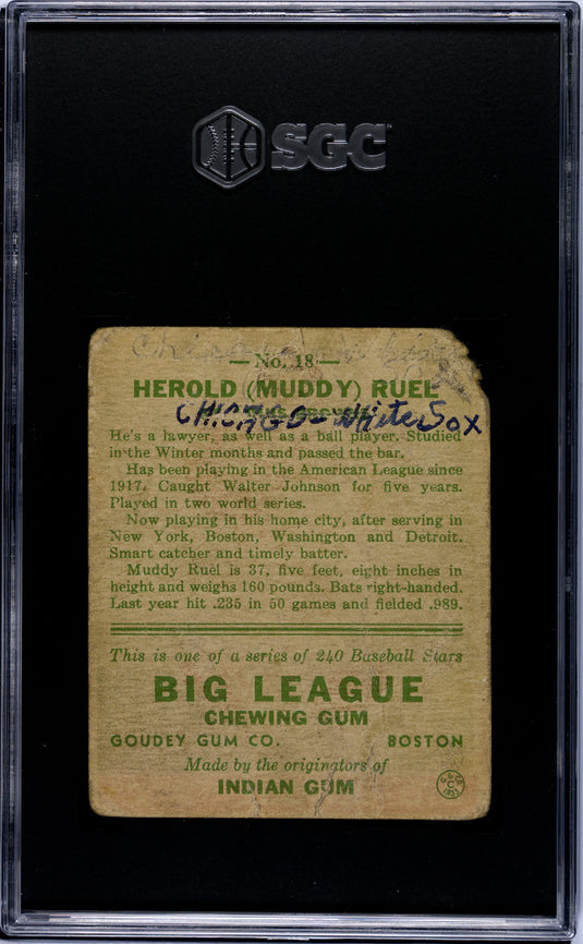 1933 Goudey Muddy Ruel #18 SGC 1