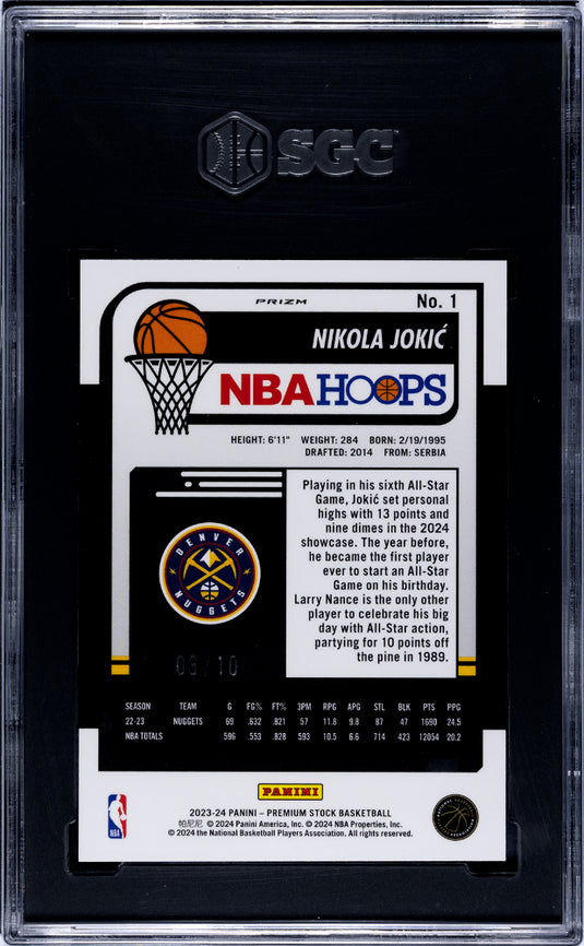 2023 Panini Hoops Premium Stock Nikola Jokic #1 Gold Pulsar Prizm /10 SGC 9.5
