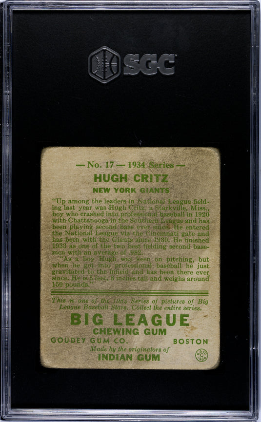 1934 Goudey Hugh Critz #17 SGC 1