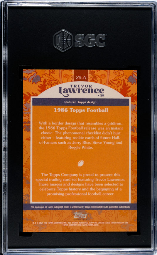 2021 Topps X Lawrence Trevor Lawrence #25-A '86 Design Auto Orange /99 SGC 9.5