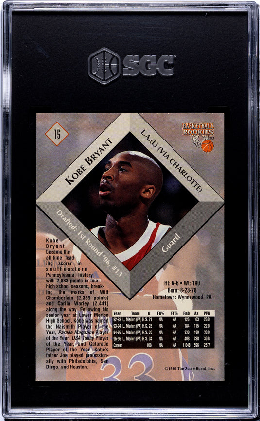 1996 Score Board Rookies Kobe Bryant #15 SGC 9