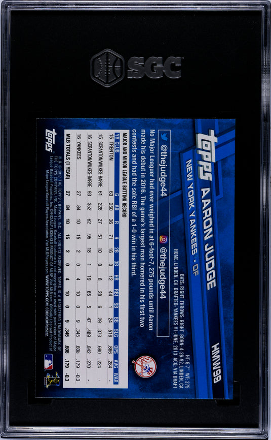 2017 Topps Holiday Aaron Judge #HMW99 SGC 9