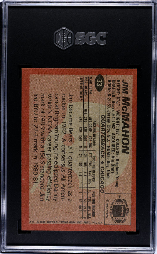 1983 Topps Jim Mcmahon #33 SGC 5