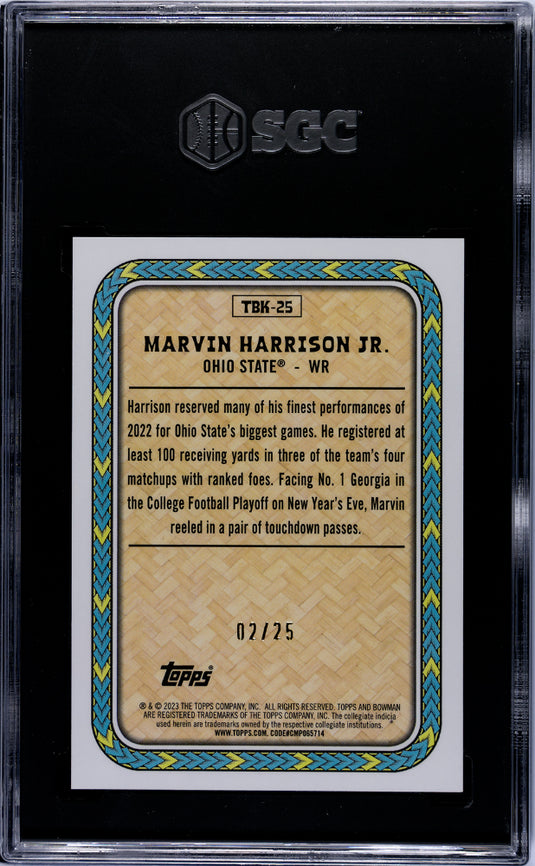 2023 Bowman U Chrome Marvin Harrison JR. #TBK-25  Big Kahuna, Orange  /25 SGC 10