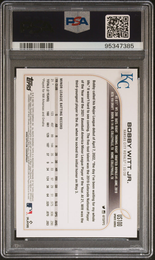2022 Topps Update Bobby Witt JR. #US100 PSA 9