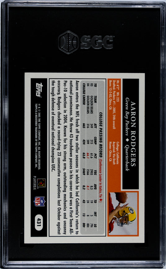 2005 Topps Aaron Rodgers #431 SGC 8