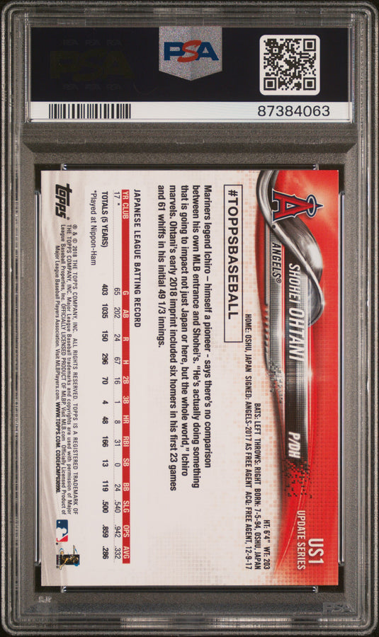 2018 Topps Update Shohei Ohtani #US1 PSA 8