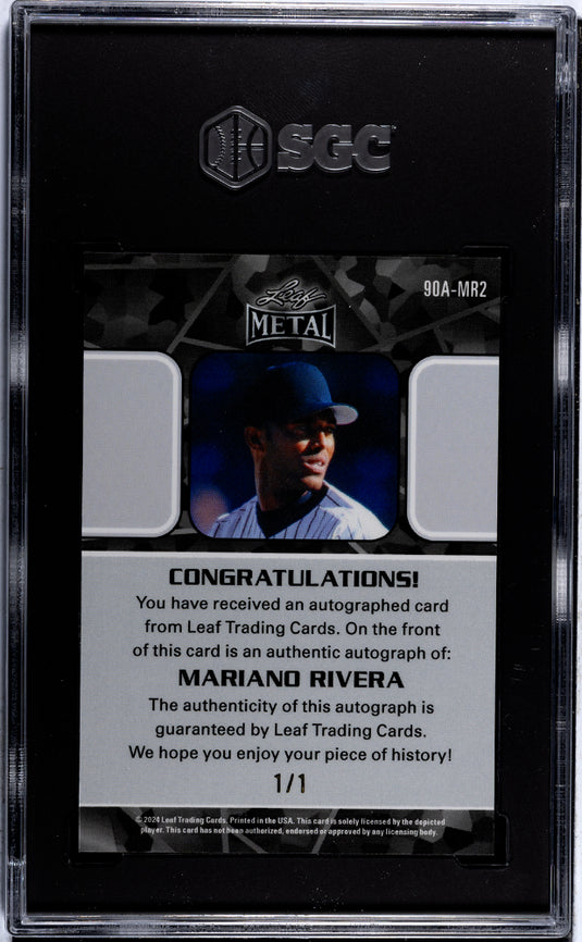 2024 Leaf  Mariano Rivera #90A-MR2 '90 Metal Auto Light Blue Shimmer  SGC 10