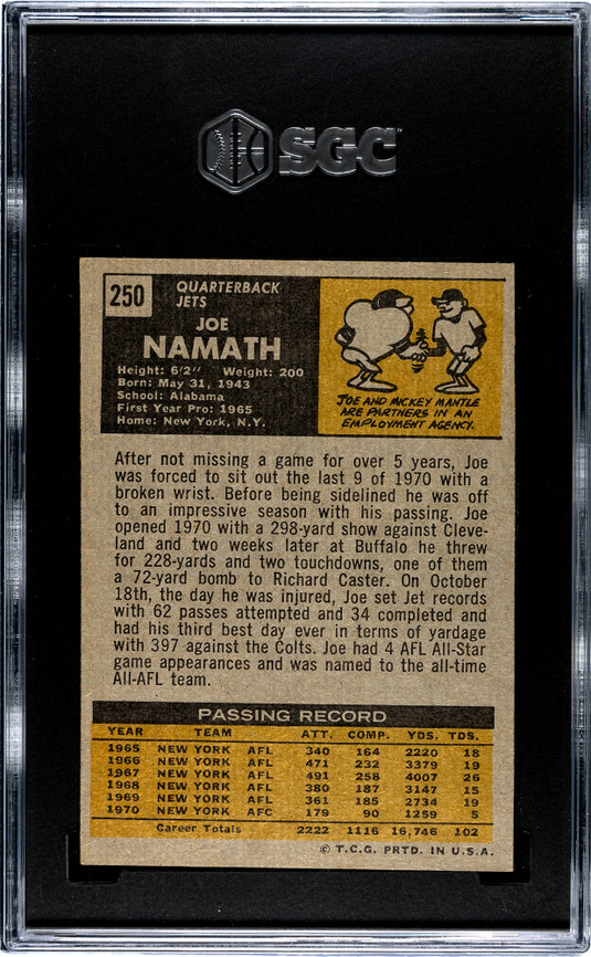 1971 Topps Joe Namath #250 SGC 5.5