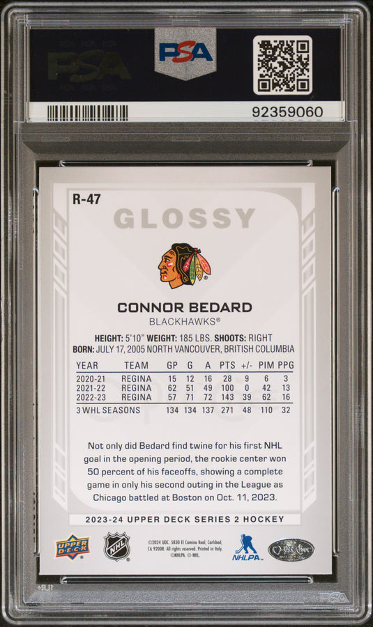 2023 Upper Deck O-Pee-Chee Glossy Connor Bedard #R47 PSA 9