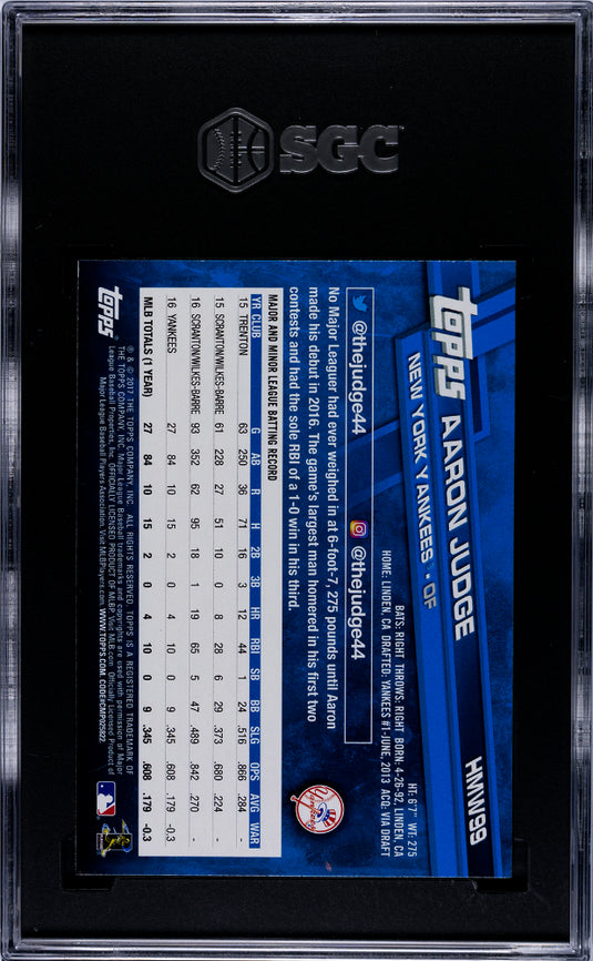 2017 Topps Holiday Aaron Judge #HMW99 SGC 9.5