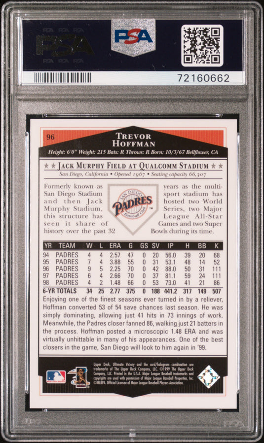 1999 Ultimate Victory Trevor Hoffman #96 Parallel PSA 9