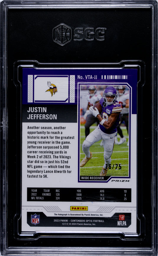 2023 Contenders Optic #VTA-JJ Justin Jefferson Black Scope  /25 SGC 9 Auto 10