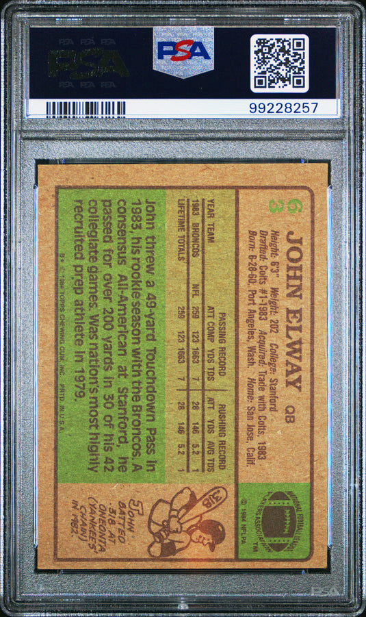 1984 Topps John Elway #63 PSA 4